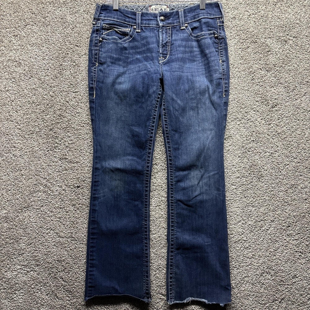 Ariat Real Denim Women's Jeans Size 30Rx32 Med Wash Flare Raw Hem Heavy Stitch
